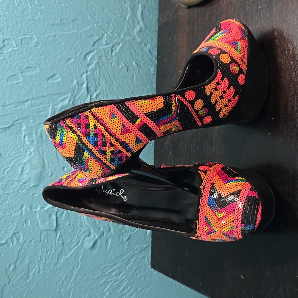 Colorful sequined platform heels
